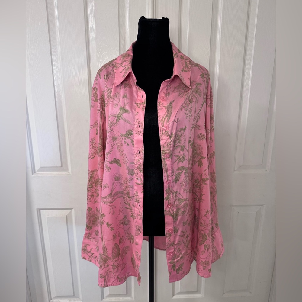 NWT BEAUTIFUL Lawrence Zarian Tunic Top XL Hummingbird Butterfly Pink Green QVC - Picture 4 of 15